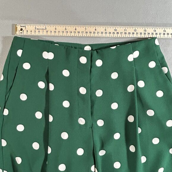 Ann Taylor Pants Women 4 Kelly Green White Polka Dot Wide Leg Boho Preppy Casual - Picture 3 of 12